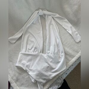 White Halter Open Back Top